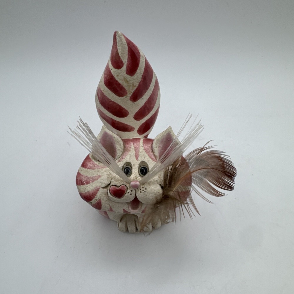 Pence Pets Art‎ Pottery Cat Figurine Scuplture or Ring Holder Vintage 90s Signed